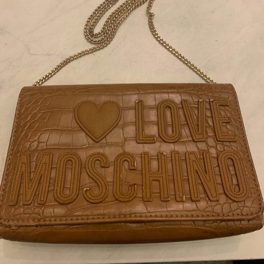 NWT Love Moschino Logo Croc-Embossed Crossbody Bag